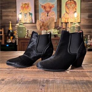 Anthropologie Black Pony Hair Chelsea Ankle Boots